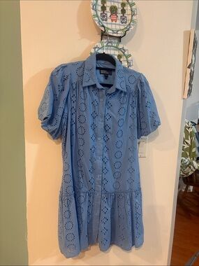 DONNA MORGAN BLUE EYELET DRESS